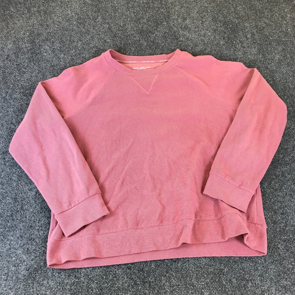 Marc New York Andrew Sweatshirt Women's Large Pink Ribbed Textured Raglan Sleeve